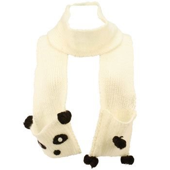 Winter Hand Knit Panda Animal Face and Tail Long Scarf Shawl Ski Hat w Pockets