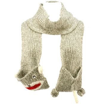 Winter Hand Knit Monkey Animal Face and Tail Long Scarf Shawl Ski Hat w Pockets