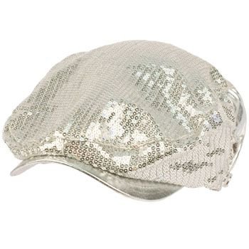 Unisex Adjustable Sequins Shimmer Dancer Curved Ivy Cabby Driver Hat Cap Silver