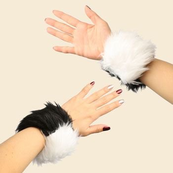 2 Winter Faux Fake Fur Wrist Arm Warmer Cuff Slap On Wristband Fuzzy Furry Panda