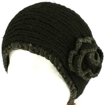 100% Winter 2 Tone Hand Knit Himalaya Headwrap Headband Fleece Lined Ski Black