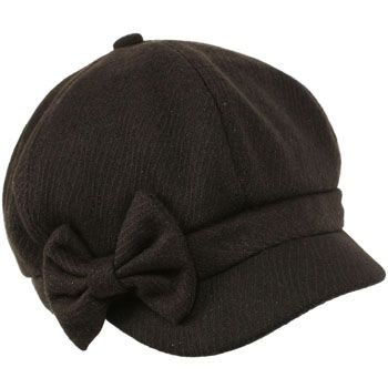 Ladies Winter Fall 6 Panel Newsboy Gatsby Cabbie Driver Ribbon Bow Cap Hat Black