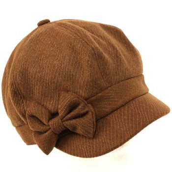 Ladies Winter Fall 6 Panel Newsboy Gatsby Cabbie Driver Ribbon Bow Cap Hat Brown