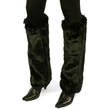 Winter Faux Fake Mink Fur Animal Dance Ski Long Leg Warmer Boot Shoe Cover Black