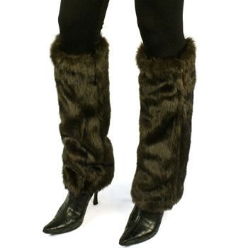 Winter Faux Fake Mink Fur Animal Dance Ski Long Leg Warmer Boot Shoe Cover Brown
