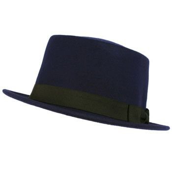 Men's Winter Classic 100% Wool Boater Porkpie Ribbon Band Top Hat Cap Blue M/L