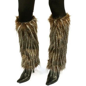 Winter Faux Shaggy Long Fur Animal Dance Ski Leg Warmer Boot Shoe Cover Brown