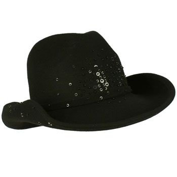 Winter Classic 100% Wool Adjustable Western Cowboy Sequins Dance Cap Hat Black