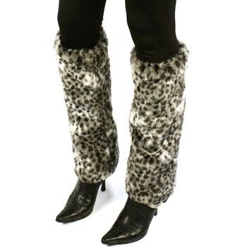 Winter Faux Fur Animal Print Dance Ski Leg Warmer Boot Shoe Cover Cheetah Black