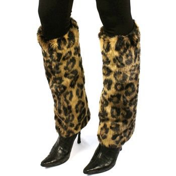 Winter Faux Fur Animal Print Dance Ski Leg Warmer Boot Shoe Cover Cheetah Brown