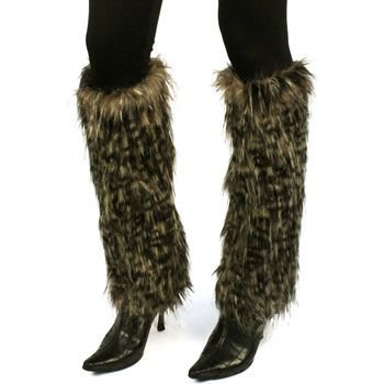 Winter Faux Fur Animal Print Dance Ski Leg Warmer Boot Shoe Cover Leopard Black
