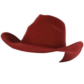 Unisex Winter Big Classic 100% Wool Felt Western Cowboy Curled Brim Hat Wine
