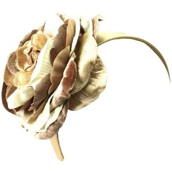 Wide Fancy Formal Big Velvety Flower Handmade Fascinator Headwrap Headband Beige