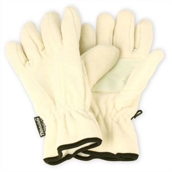 Ladies Winter Dual Thick Fleece Ski 3M Thinsulate Grip Snow Gloves Ivory S/M