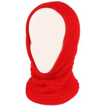4-1 Chunky Knit Pullover Beanie Headscarf Circle Loop Neckwarmer Scarf Hat Red