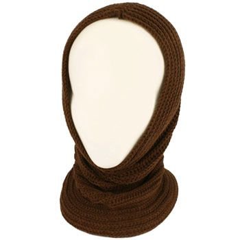 4-1 Chunky Knit Pullover Beanie Headscarf Circle Loop Neckwarmer Scarf Hat Brown
