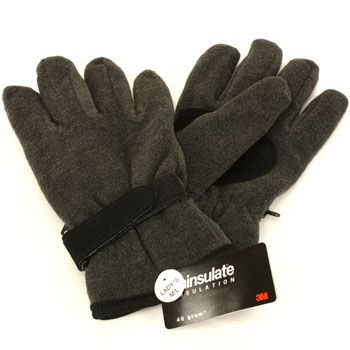 Ladies Winter Fleece Velcro Ski 3M Thinsulate Palm Grip Snow Gloves Gray M/L