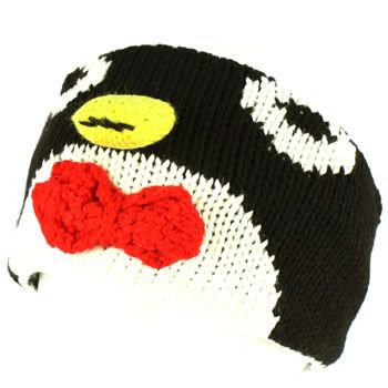 Winter Fleece Lined Knit Adjustable Headband Headwrap Ski Snow Animal Penguin