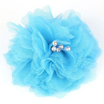 Elegant Fishnet Corsage Hair Clip Pin Brooch Clothing Hats Scarf Crystals Blue