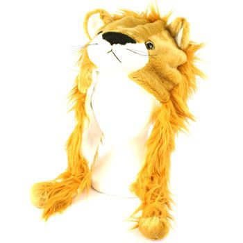 Faux Fake Fur Animal Plush Furry Fuzzy Lion Trapper Slip Tie Ski Snow Pompom Hat
