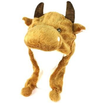 Faux Fake Fur Animal Plush Furry Fuzzy Bull Trapper Slip Tie Ski Snow Pompom Hat