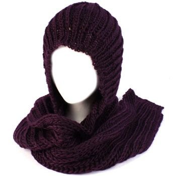Winter Chunky Knit Hooded Scarf Pullover Headscarf Neckwarmer Hoodie Hat Purple