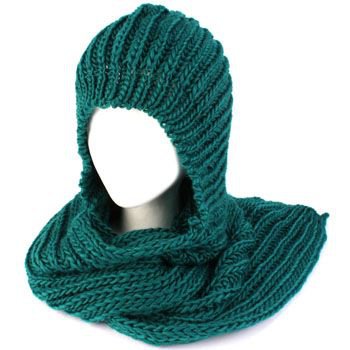 Winter Chunky Knit Hooded Scarf Pullover Headscarf Neckwarmer Hoodie Hat Teal