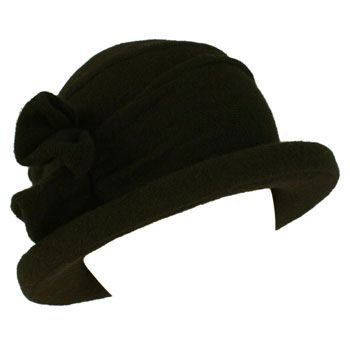 San Diego Hat 100% Wool Winter Ski Cloche Bucket Bow Hard Brim Church Hat Black