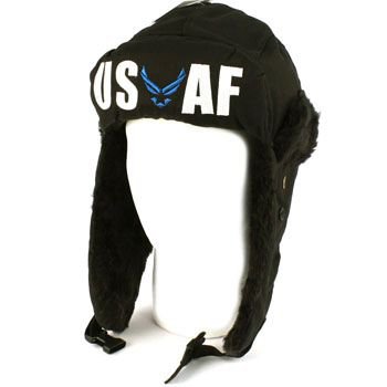 US Air Force Winter Faux Fur Trooper Trapper Ski Earflap Aviator Cap Hat Black