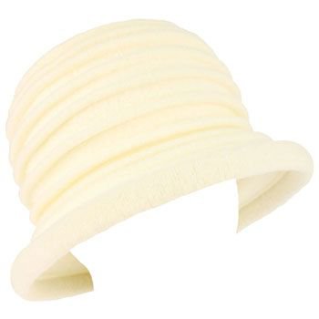 San Diego Hat 100% Wool Winter Cloche Bucket Ribbed Hard Brim Church Hat Ivory