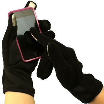 Ladies Winter Fleece Magic Touch Screen Thumb Index Technology Gloves Black M/L