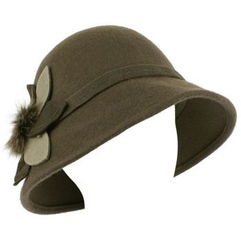 100% Wool Real Fur Floral Winter Structured Cloche Bucket Bell Church Hat Gray