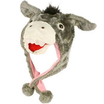 Faux Fake Fur Animal Plush Donkey Trooper Trapper Slip Tie Ski Snow Pom pom Hat