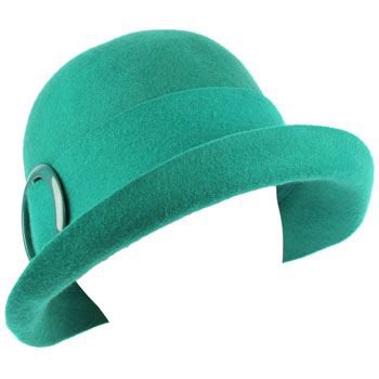 100% Wool Winter Structured Upturn Brim Cloche Bucket Bell Belt Church Hat Teal