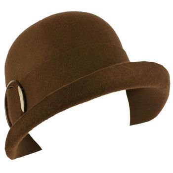 100% Wool Winter Structured Upturn Brim Cloche Bucket Bell Church Hat Brown