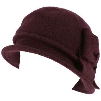 100% Wool Winter Cloche Bucket Ribbon Bow Crushable Wire Brim Church Hat Purple