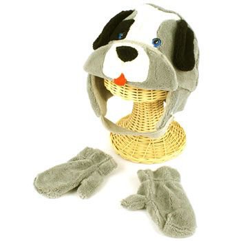 Winter Child Baby 0-1 Animal Puppy Ski Trapper Beanie Lined Hat w Mitten Gloves