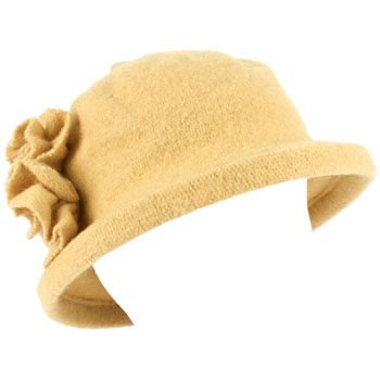 100% Wool Winter Cloche Bucket Flower Leaf Crushable Hard Brim Church Hat Camel