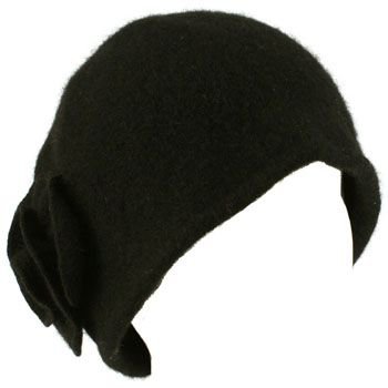 100% Wool Winter Cloche Crushable Foldable Bucket Flower Church Hat Cap Black ML