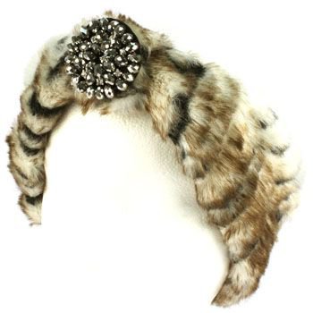 Winter Faux Animal Fur Removable Rhinestone Brooch Ski Headwrap Headband Tiger