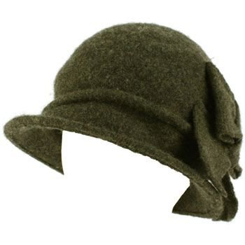 100% Wool Winter Cloche Bucket Ribbon Bow Crushable Wire Brim Church Hat Gray