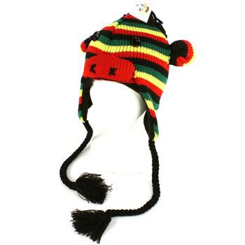 Winter Knit Monkey Rasta w Hair Animal Trooper Trapper Lined Ski Tassel Hat Cap