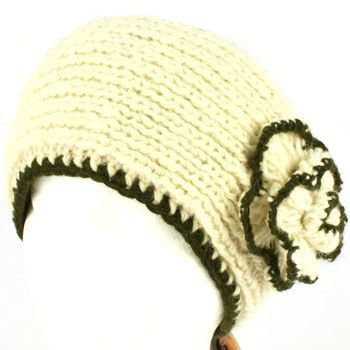 100% Winter 2 Tone Hand Knit Himalaya Headwrap Headband Fleece Lined Ski Ivory