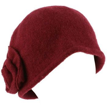 100% Wool Winter Cloche Crushable Foldable Bucket Flower Church Hat Cap Wine ML