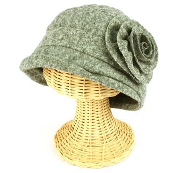 Girls 6+ Winter Cloche Crushable Foldable Bucket Big Flower Church Cap Hat Gray