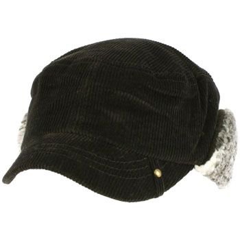 Winter Corduroy Sherpa Plaid Earflaps Cadet Military Castro Ski Hat Cap Black