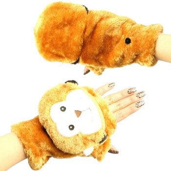 Winter Soft Fuzzy Furry Faux Fur Monkey Flip Fingerless Mitten Gloves Glomitt