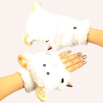 Winter Soft Fuzzy Furry Faux Fur Lamb Flip Fingerless Mitten Gloves Glomitt
