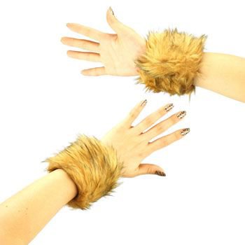 2 Winter Faux Fur Wrist Arm Warmer Cuff Slap On Wristband Fuzzy Furry Natural