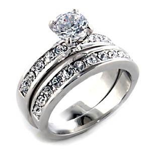 Brass, Rhodium, AAA Grade CZ, Clear Ring Size 8 (229)